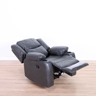 Marji 1 Seater Manual Air Leather Recliner with Cupholder and Storage - Charcoal