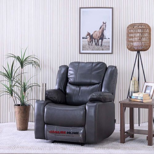 Marji 1 Seater Manual Air Leather Recliner with Cupholder and Storage - Charcoal