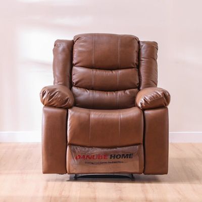 Mina 1 Seater Manual Air Leather Recliner with Cupholder and Pockets - Brown
