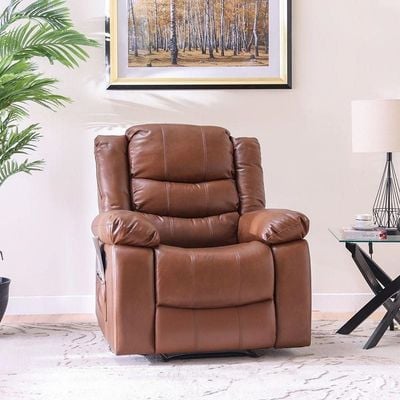 Mina 1 Seater Manual Air Leather Recliner with Cupholder and Pockets - Brown