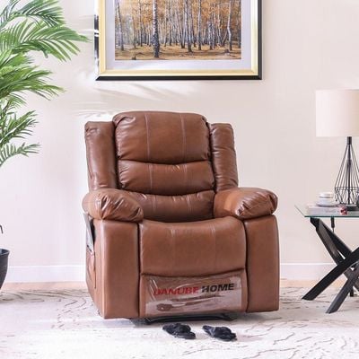 Mina 1 Seater Manual Air Leather Recliner with Cupholder and Pockets - Brown
