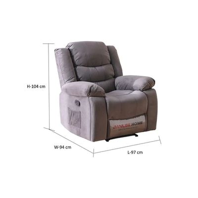 Mina 1 Seater Manual Fabric Recliner with Cupholder and Pockets - Dark Grey