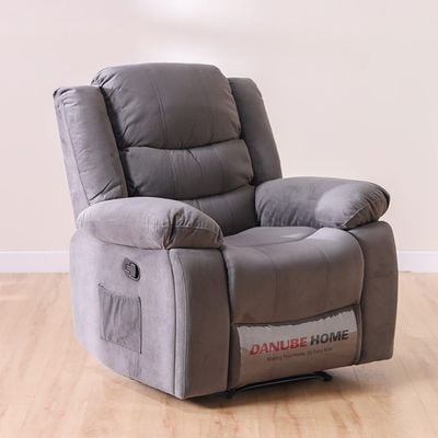 Mina 1 Seater Manual Fabric Recliner with Cupholder and Pockets - Dark Grey