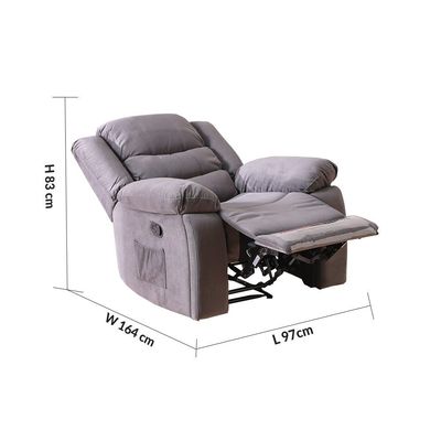 Mina 1 Seater Manual Fabric Recliner with Cupholder and Pockets - Dark Grey