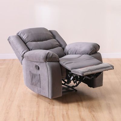 Mina 1 Seater Manual Fabric Recliner with Cupholder and Pockets - Dark Grey