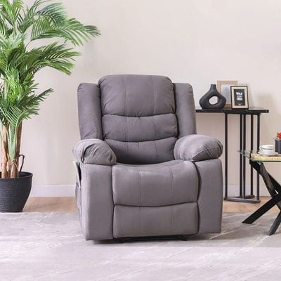 Mina 1 Seater Manual Fabric Recliner with Cupholder and Pockets - Dark Grey