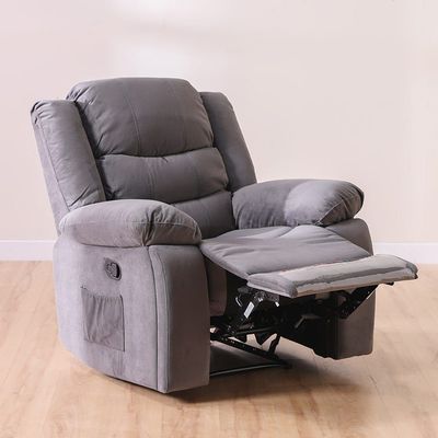 Mina 1 Seater Manual Fabric Recliner with Cupholder and Pockets - Dark Grey