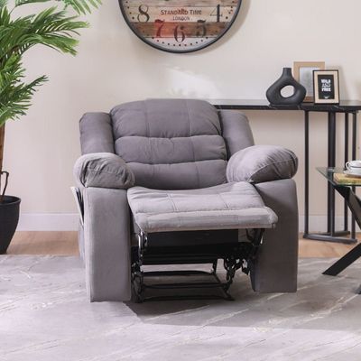 Mina 1 Seater Manual Fabric Recliner with Cupholder and Pockets - Dark Grey