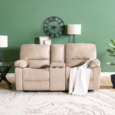 Buy Stallion 2 Seater Fabric Motion Recliner with Console Suede Beige Online Danube Home UAE