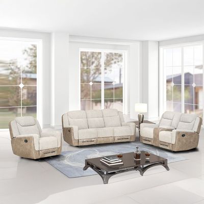Brixx 3+2+1 Seater Fabric Recliner Set W/ Glider - L.Brown