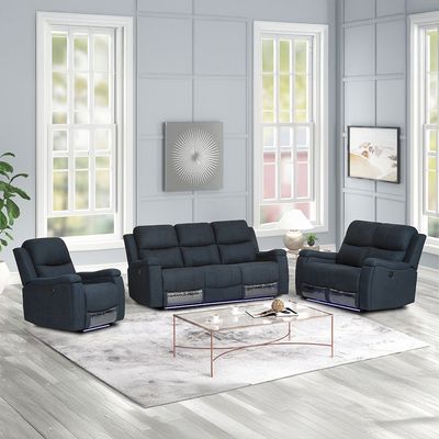 Paladin 3+2+1 Seater Fabric Recliner Set W/ Led & Cup Holder  - Blue