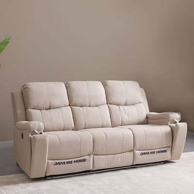 Paladin 3 Seater Fabric Recliner With Led & Cup Holder-Beige