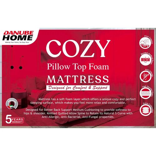 Cozy Pillow Top Foam Firm Super King Mattress - 200x200x23 cm - With 5-Year Warranty