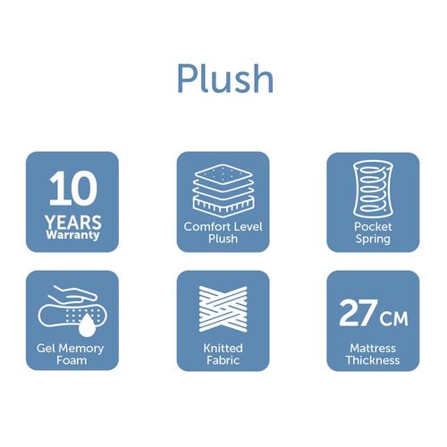 مرتبة فردية ناعمة متوسطة الحجم من Plush Gel Pocket Spring & Memory Foam - 90x190x27 سم - مع ضمان لمدة 10 سنوات