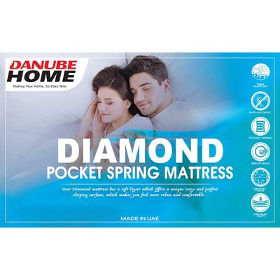 Diamond Pocket Spring & Memory Foam Medium Soft Queen Mattress - 150x200x27 cm - With 10-Year Warranty