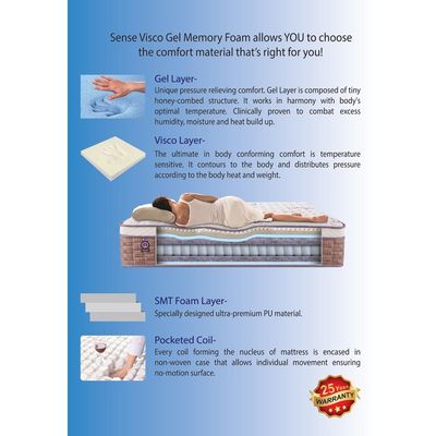 Sense Visco Gel Memory Foam Pocket Spring Queen Mattress - 150x200x32 cm - With 25-Years Warranty