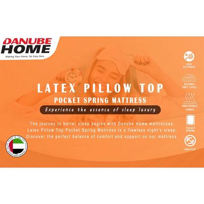 Latex Pillow Top Pocket Spring Single Mattress - 90x190x30 cm - With 15-Year Warranty