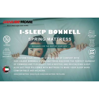 Isleep Bonnell Spring Reversible Mattress with 1 Pillow - 90x190x21 cm - With 5-Year Warranty