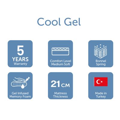 Cool Gel Memory Foam Bonnell Spring Medium Firm King Mattress 180x200x22 cm - With 5-Year Warranty