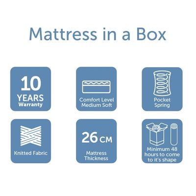 Mattress in a Box Pocket Spring Single Mattress - 120x200x26 cm - With 10-Year Warranty