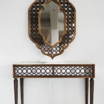 طاولة كونسول مع مرآة من رونان - ذهبي
