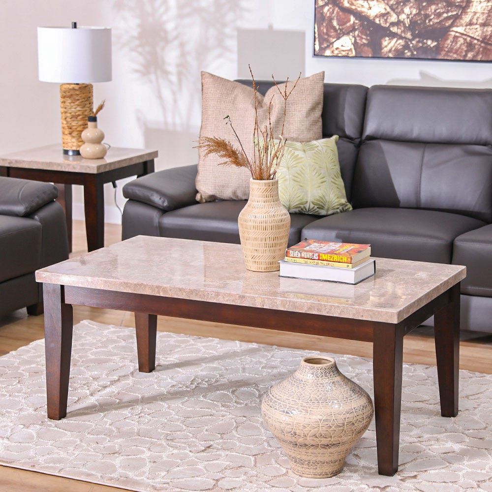 Brown marble deals coffee table set