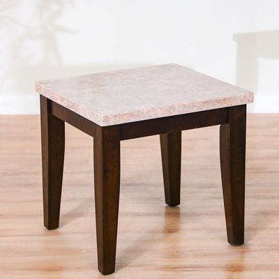 Brody Marble End Table - Beige / Dark Walnut