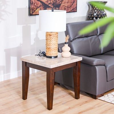 Brody Marble End Table - Beige / Dark Walnut