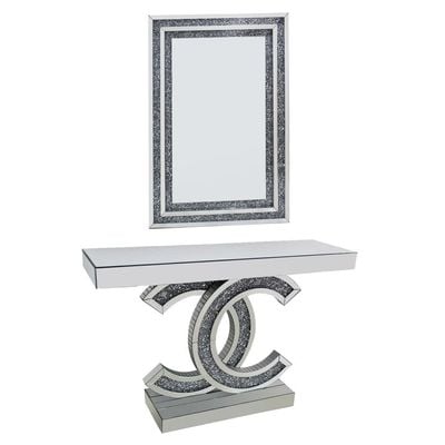 Chevron Console With Mirror - Silver