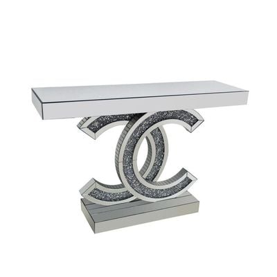 Chevron Console With Mirror - Silver