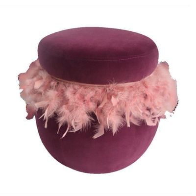 Conde Velvet Pouf With Feather - Pink