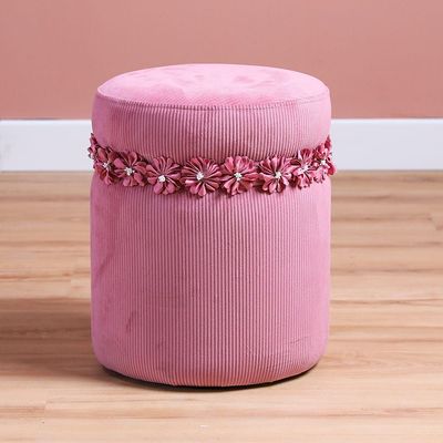 Sansa Velvet Pouf with Flower - Pink