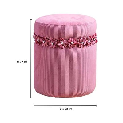 Sansa Velvet Pouf with Flower - Pink