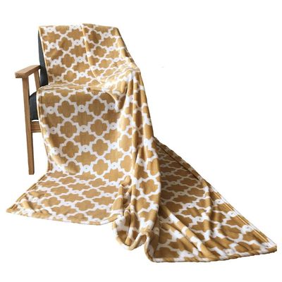 Printed Flannel Plush Blanket Taupe Damask - 220X240Cm