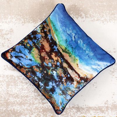 Fantasy Foil Print Nature Cushion 45X45cm Blu/Blk - HOL-F-2005