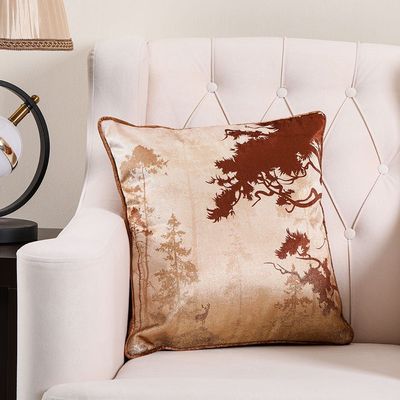 Fantasy Foil Print Leaves Cushion 45X45cm Ivry/Gold - HOL-F-2006