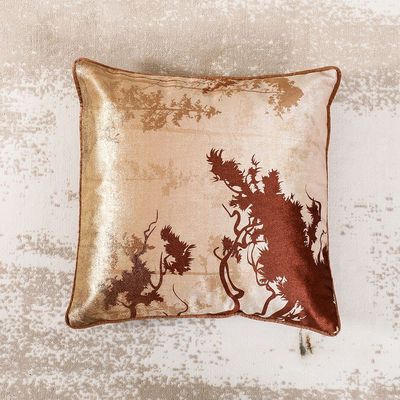 Fantasy Foil Print Leaves Cushion 45X45cm Ivry/Gold - HOL-F-2006