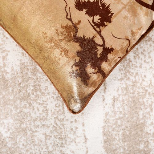 Fantasy Foil Print Leaves Cushion 45X45cm Ivry/Gold - HOL-F-2006