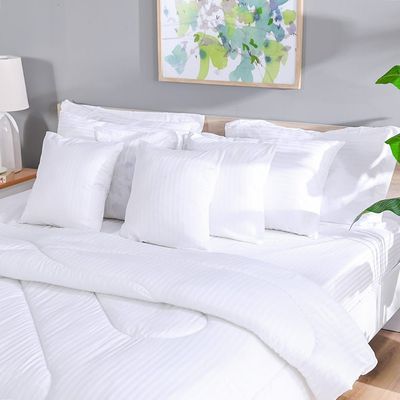 Satin Stripe 10PC King Comforter Set - White