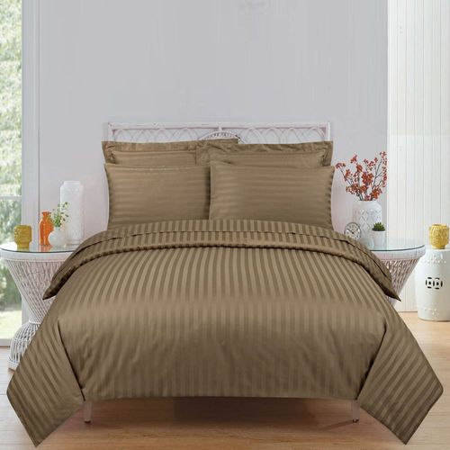 Satin Stripe 10PC King Comforter Set - Brown