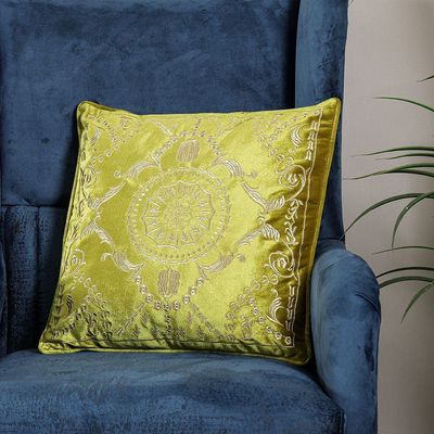 Fantasy Embroidered Filled Cushion 45X 45 cms -Green