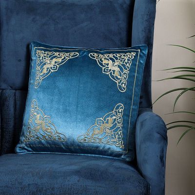 Fantasy Embroidered Filled Cushion 45X 45 cms -Teal-ON