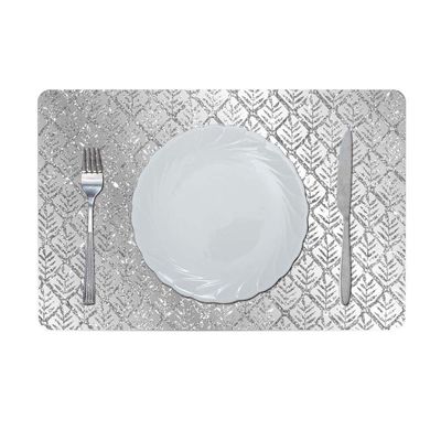 Glamour Glitter Metallic Mirror Look Printed Placemat Silver AEC-29613A