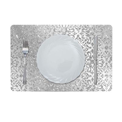 Glamour Glitter Metallic Mirror Look Printed Placemat Silver AEC-29611A
