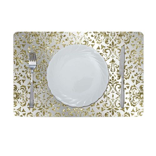 جلامور - مفرش طاولة مطبوع بلمعة معدنية - ذهبي