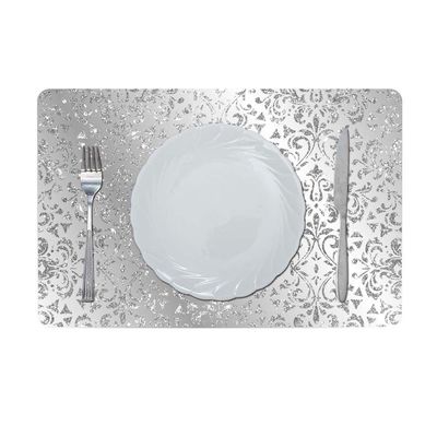 Glamour Glitter Metallic Mirror Look Printed Placemat Silver AEC-29612A