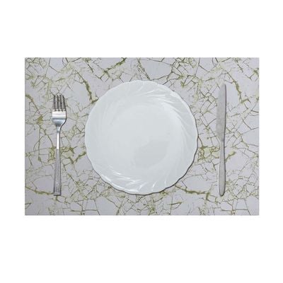 Glamour Pu Leather Placemat( With Polyester Backing) White/Gold 43X30cm AAS-P-30017A