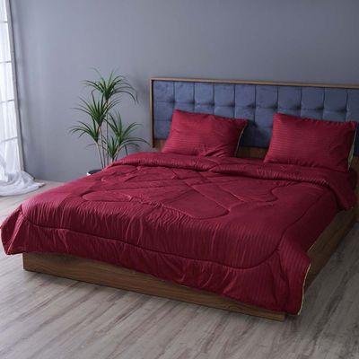 Urbane 3Pc Reversible Comforter Set - Single - Sage/Maroon