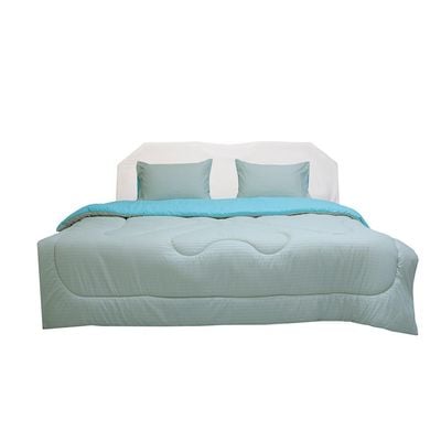 Urbane 3Pc Reversible Comforter Set - Single - Aqua/Stone