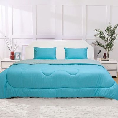 Urbane 3Pc Reversible Comforter Set - Single - Aqua/Stone